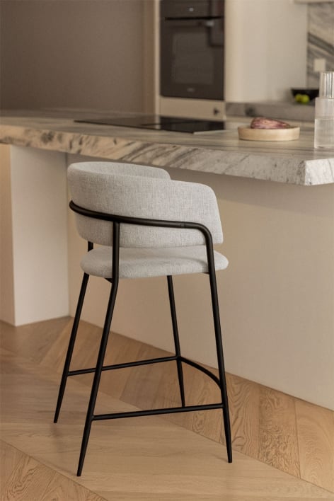 Wysoki taboret tapicerowany Nalon - Tkaniny Distressed White