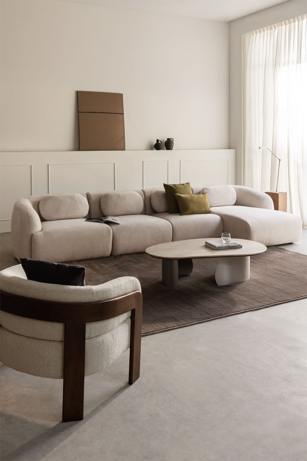 Sofa modułowy z prawym szezlongiem, 4-częściowy, z tkaniny chenilla Coquette, obrazek w galerii 1