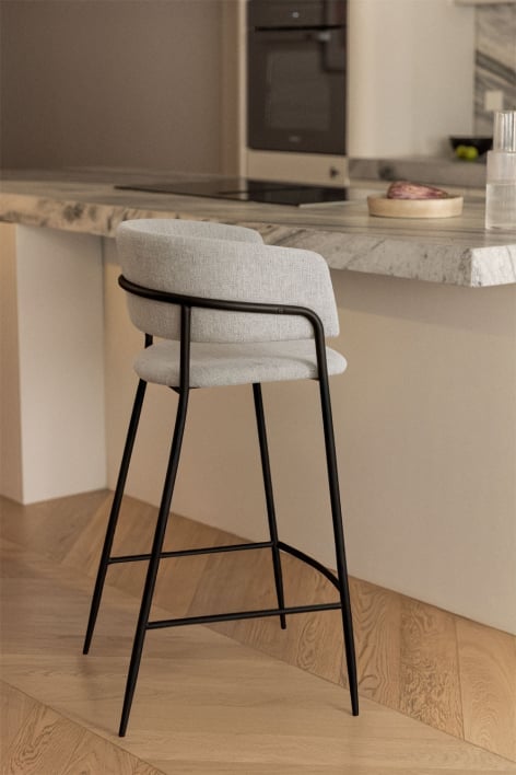 Wysoki taboret tapicerowany Nalon - Tkaniny Distressed White