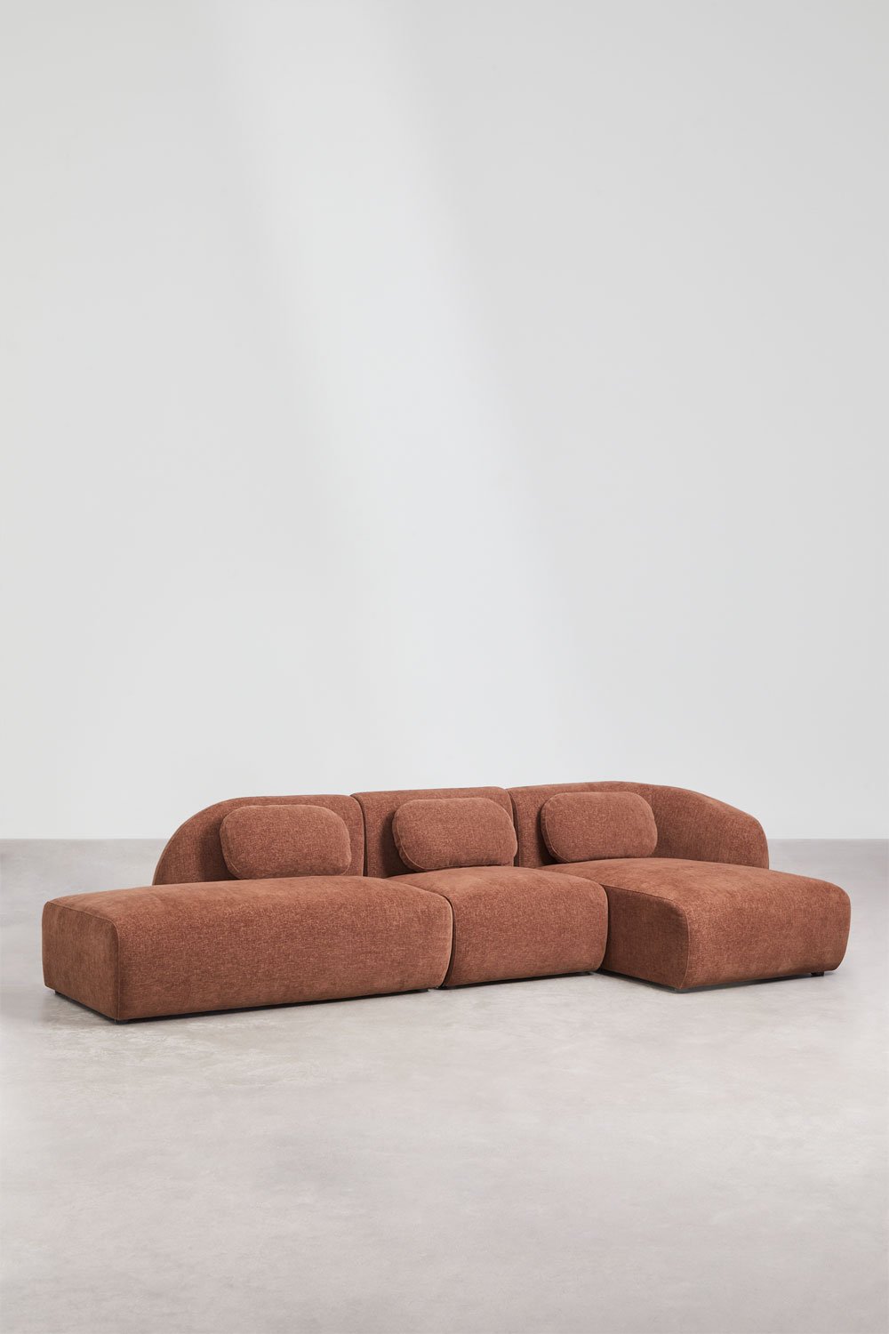 Sofa modułowy z szezlongiem po prawej stronie, 3-częściowy z lewym szezlongiem, tapicerowany tkaniną chenille Coquette, obrazek w galerii 3