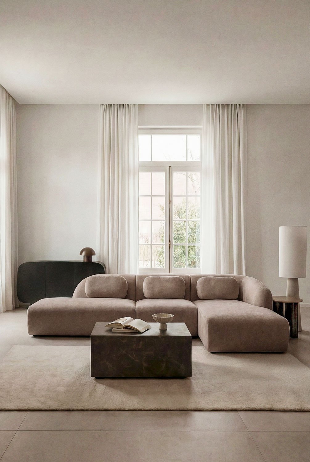 Sofa modułowy z szezlongiem po prawej stronie, 3-częściowy z lewym szezlongiem, tapicerowany tkaniną chenille Coquette, obrazek w galerii 1