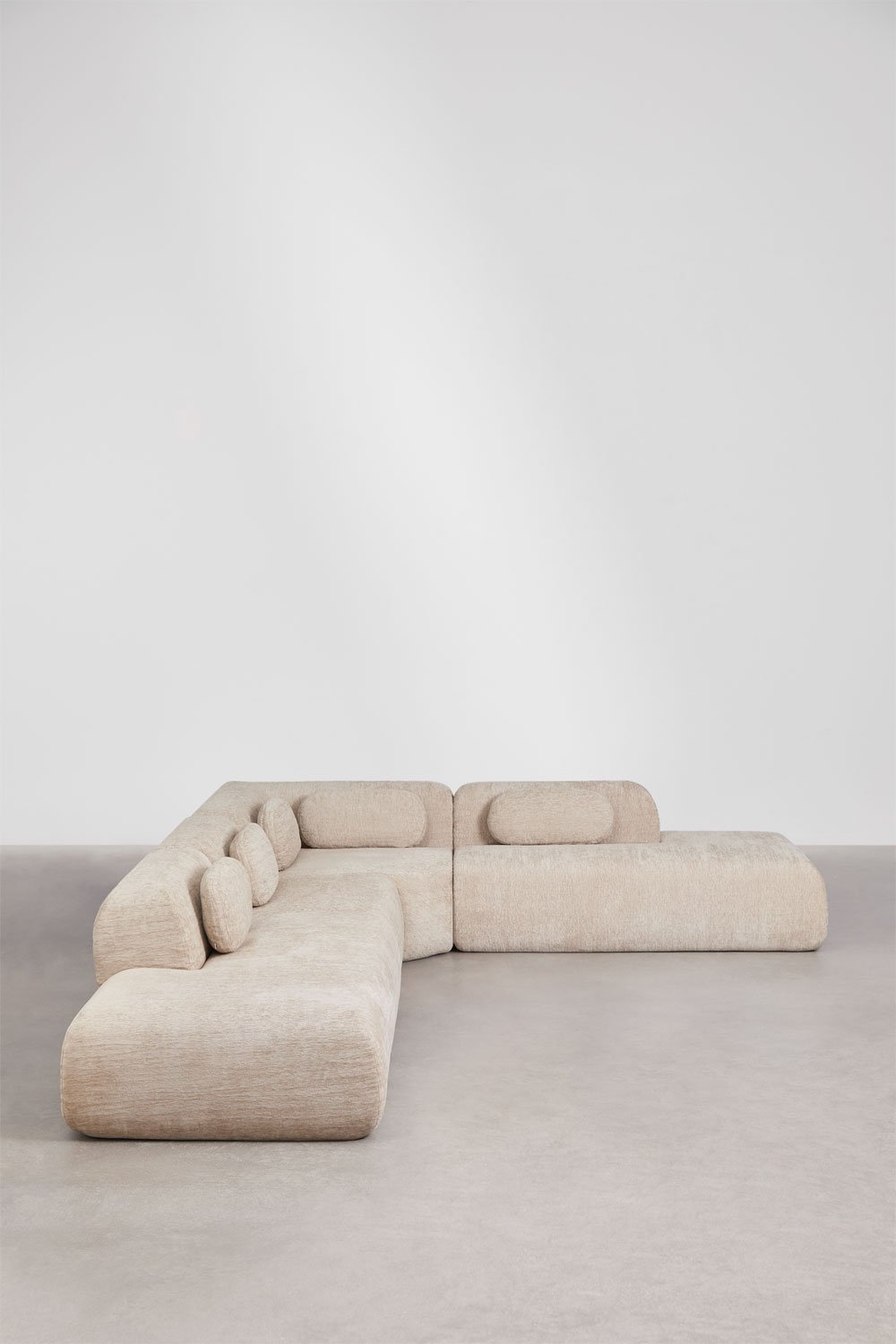 Sofa modułowy narożny 4-częściowy z podwójnym szezlongiem z tkaniny chenilla, pakowany próżniowo Merida, obrazek w galerii 5