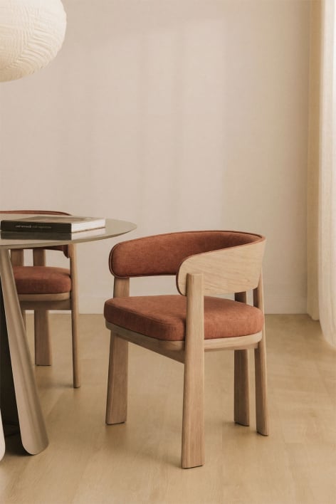 Krzesło jadalniane z drewna dębowego i tapicerowane Olea Signature - Rdzawobrązowy Chenille