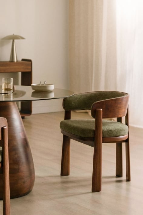 Krzesło jadalniane z drewna dębowego i tapicerowane Olea Signature - Szenil Sage Green