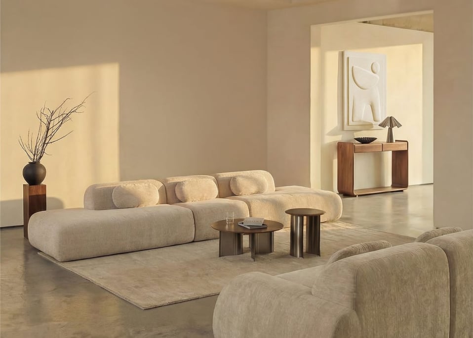 Sofa modułowy 3-częściowy z podwójnym szezlongiem z tkaniny chenilla, pakowany próżniowo Merida