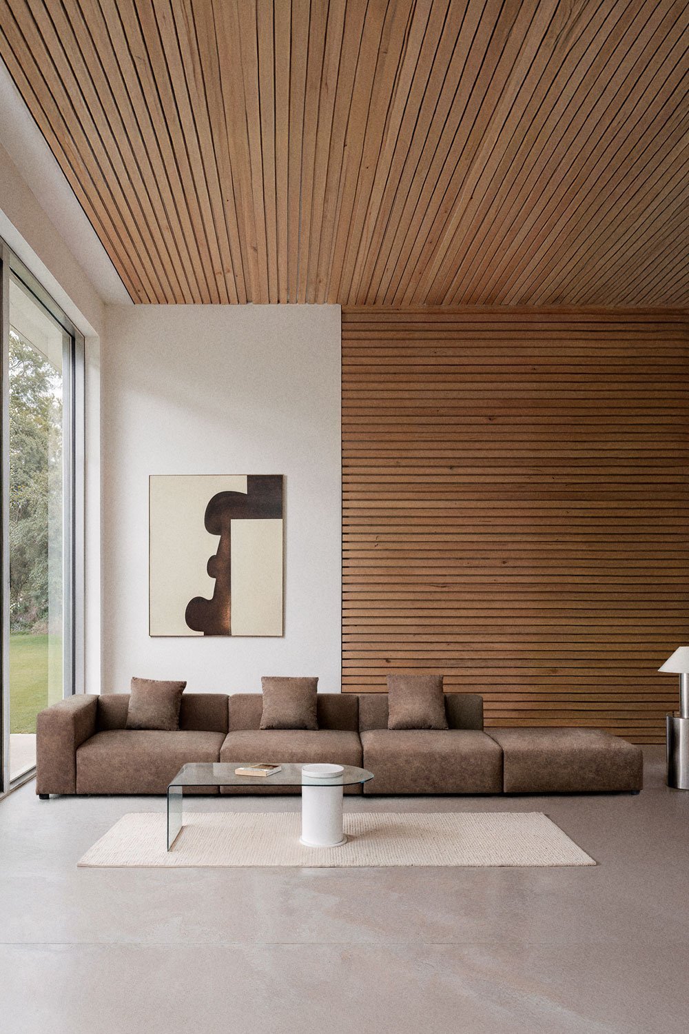 3-częściowa modułowa sofa narożna lewostronna z wysokim podłokietnikiem i pufem ↔︎450 cm Bruna, obrazek w galerii 12