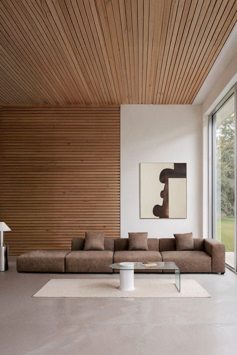 3-częściowa modułowa sofa narożna prawostronna z wysokim podłokietnikiem i pufą ↔︎450 cm Bruna, obrazek w galerii 12