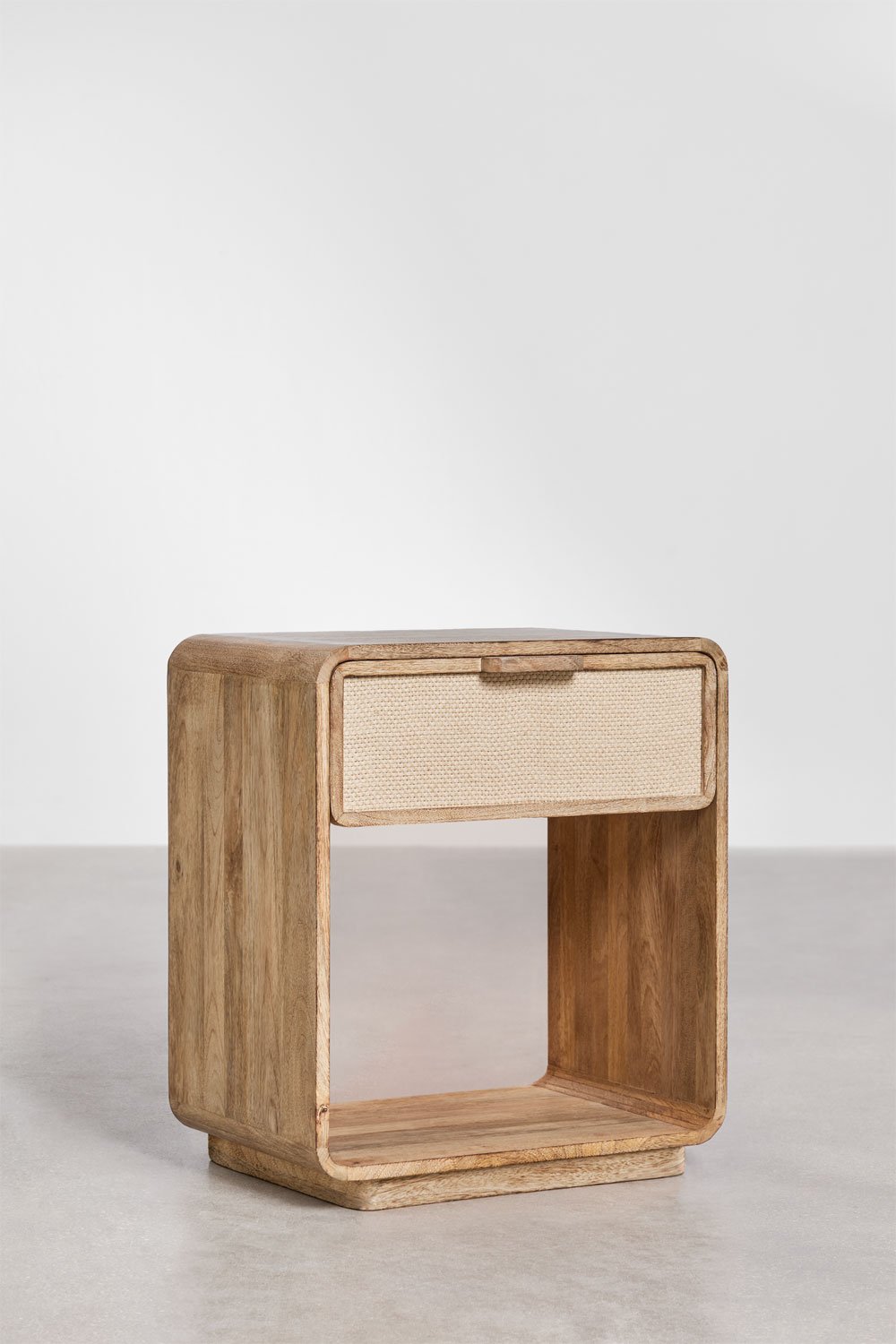 Stolik nocny prostokątny 40x30 cm z drewna mango, MDF i juty Abrams, obrazek w galerii 3