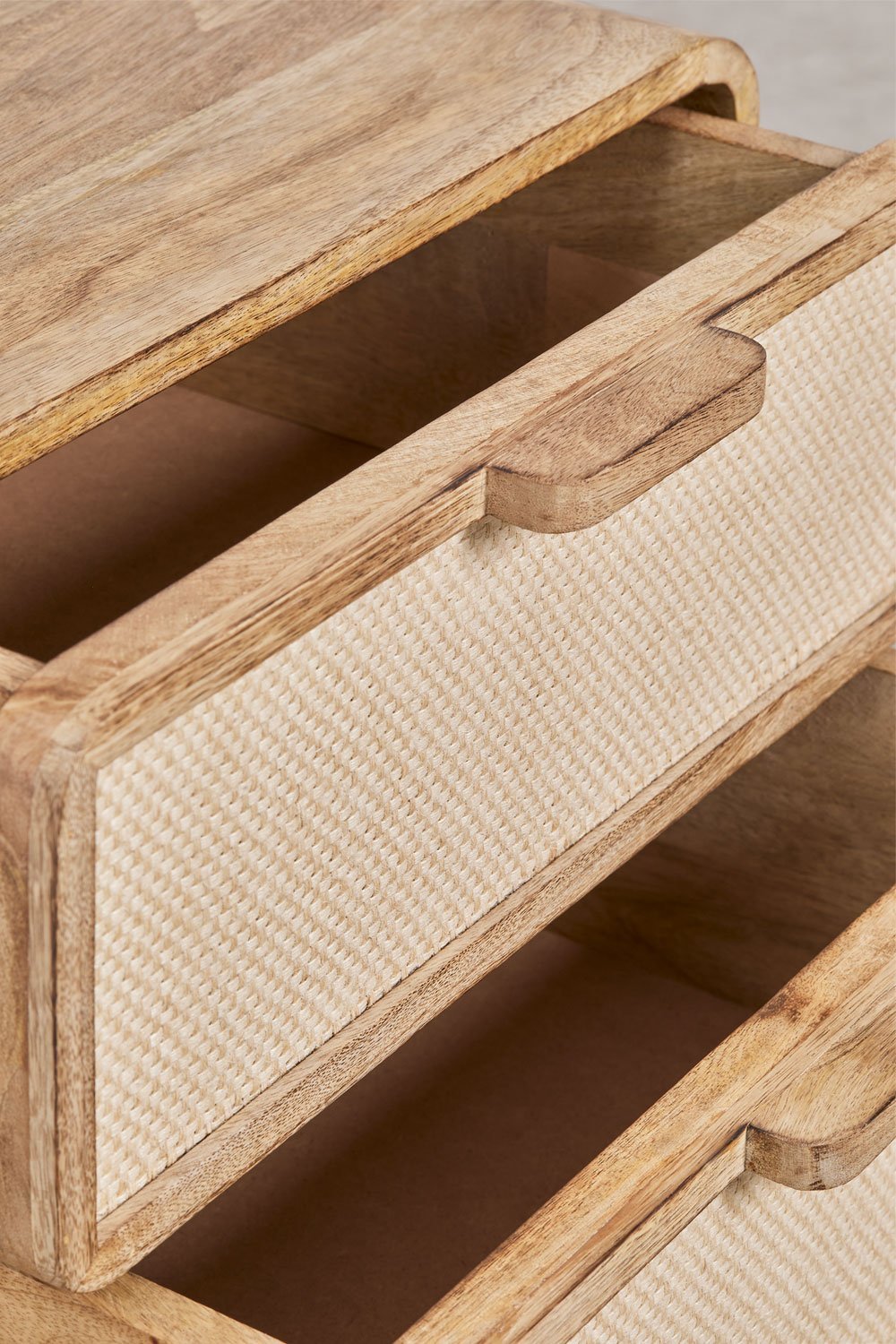 Zestaw 2 prostokątnych stolików nocnych 50x35 cm z drewna mango, MDF i juty Abrams, obrazek w galerii 6