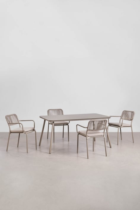 Zestaw stół prostokątny 160x90 cm i 4 sztaplowane krzesła ogrodowe z aluminium Arhiza