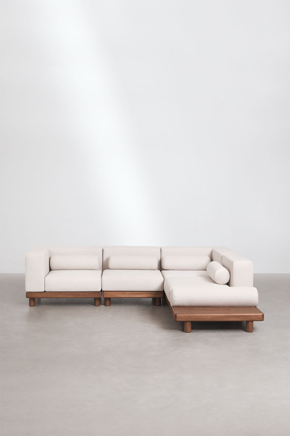 Sofa modułowy narożny ogrodowy 4-częściowy z 2 modułami narożnymi i bocznym stolikiem z akacji Edrien, obrazek w galerii 3