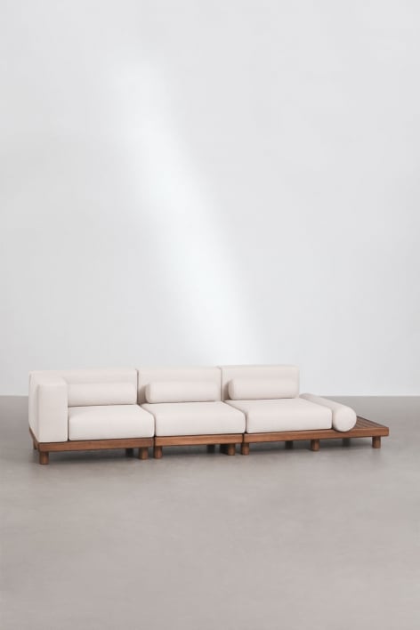 Sofa modułowy narożny ogrodowy 3-częściowy z bocznym stolikiem z akacji Edrien