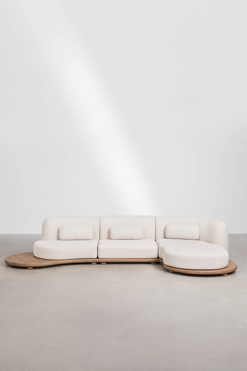 Sofa modułowy z prawym szezlongiem ogrodowy 3-częściowy z drewna akacjowego Gerard, obrazek w galerii 3