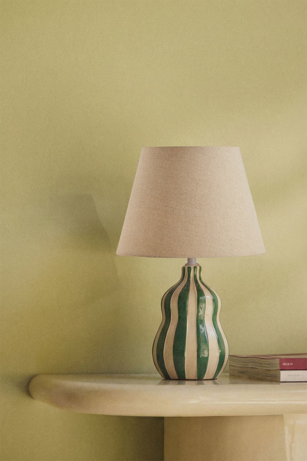 Lampa stołowa ↑40 cm z ceramiki i lnu Jolira, obrazek w galerii 1