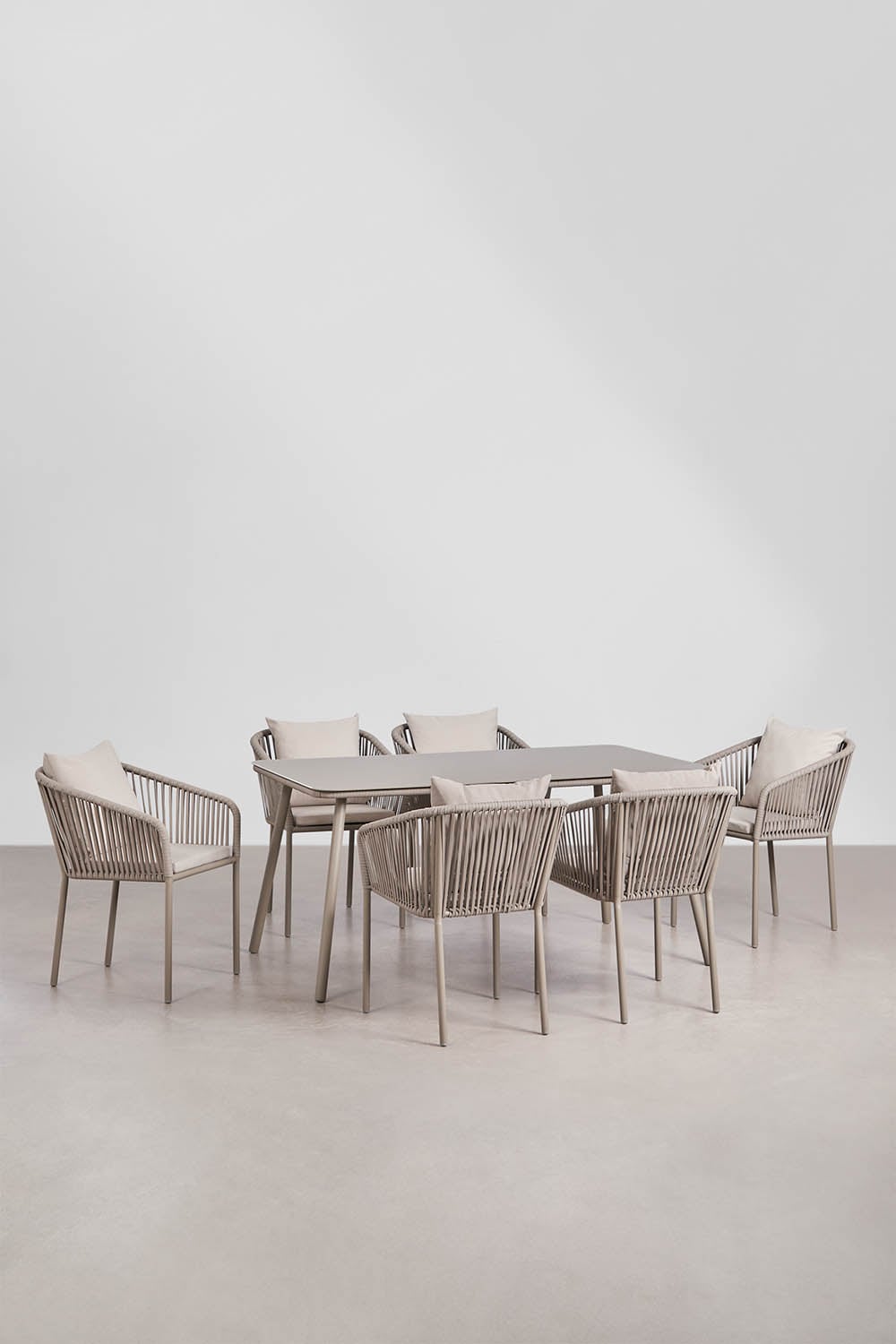 Zestaw stołu prostokątnego 160x90 cm i 6 krzeseł ogrodowych z plecionej liny Arhiza Classic, obrazek w galerii 1