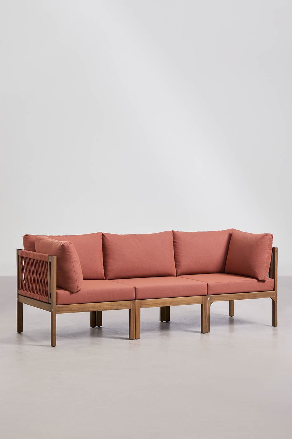 Sofa modułowy ogrodowy 3-częściowy z podłokietnikami z drewna akacjowego Branson, obrazek w galerii 1