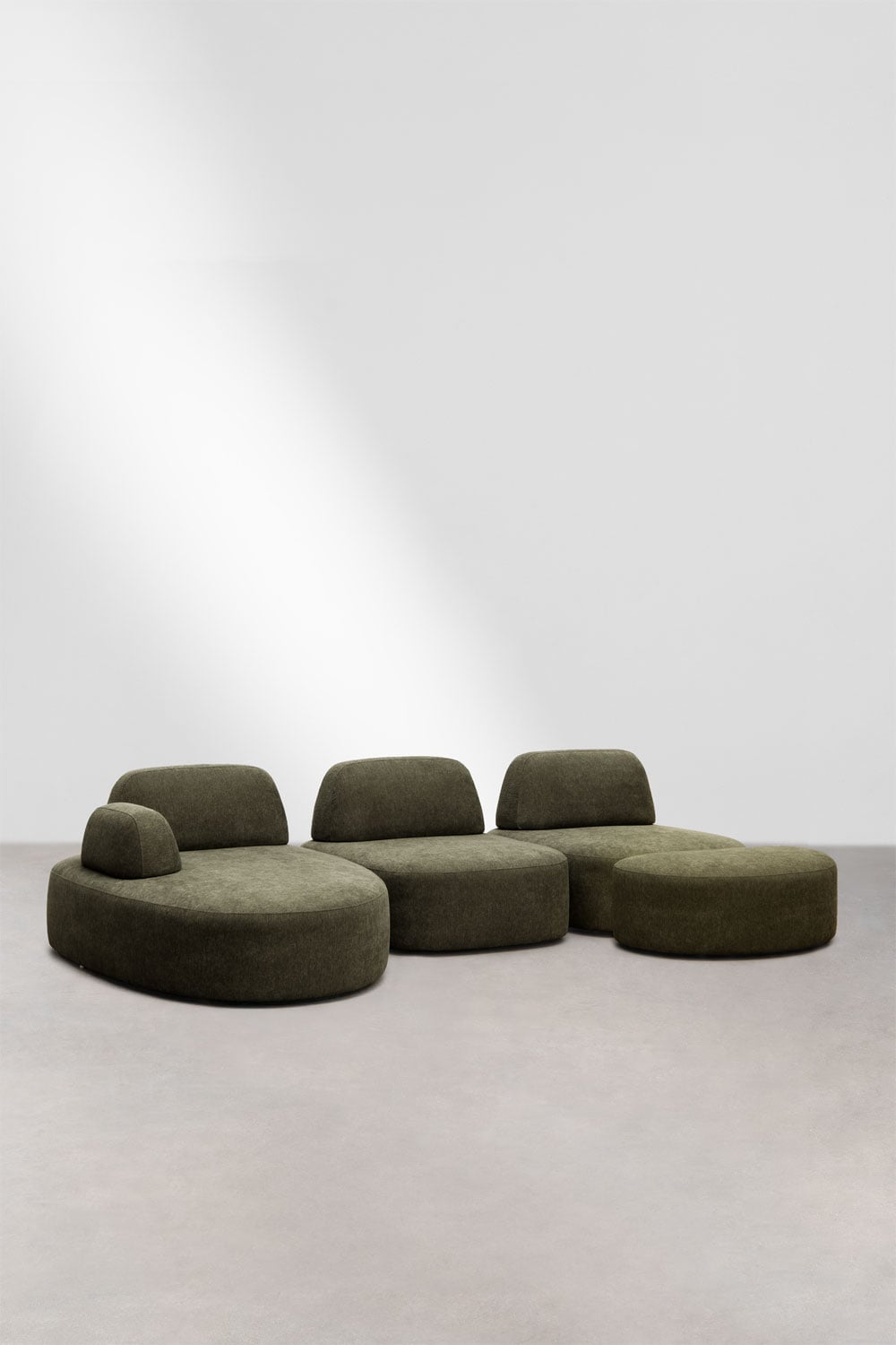 Sofa modułowy z lewym szezlongiem, 3-częściowy z tapicerowanym pufem Giorgia, obrazek w galerii 1