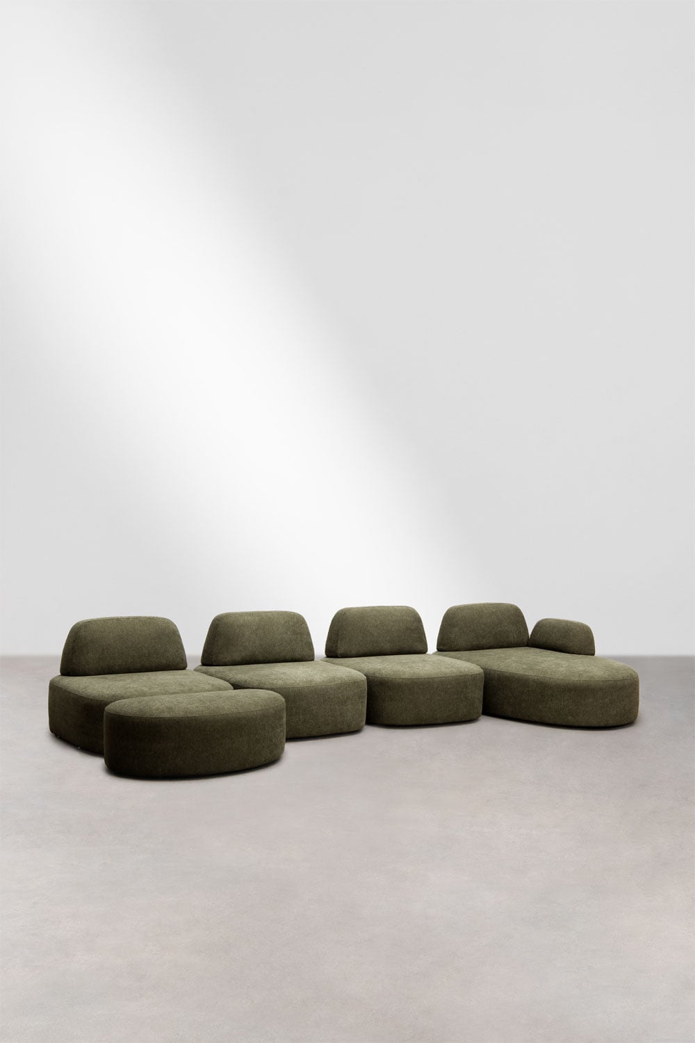 Sofa modułowy z prawym szezlongiem, 4 części i tapicerowanym pufem Giorgia, obrazek w galerii 1