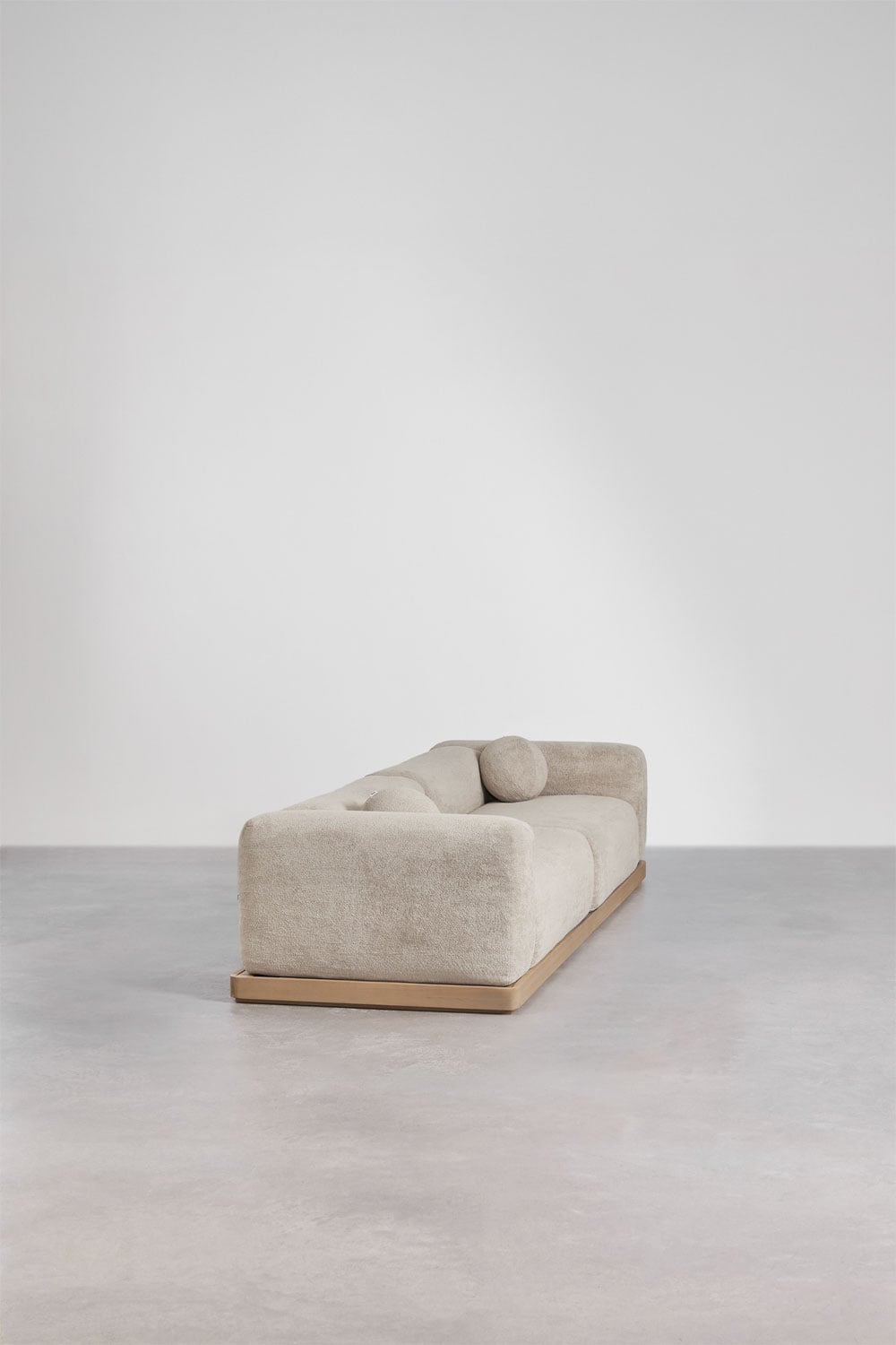 Sofa 4-osobowy tapicerowany, pakowany próżniowo, z podstawą z drewna akacjowego Angelan, obrazek w galerii 5