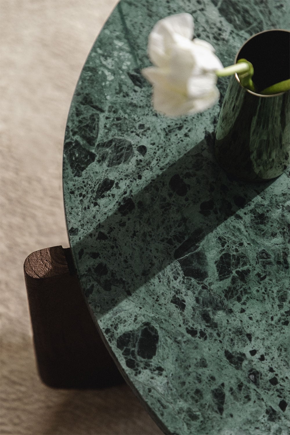 Zestaw 2 okrągłych stolików kawowych z naturalnego kamienia i drewna mango Lavinia, obrazek w galerii 2