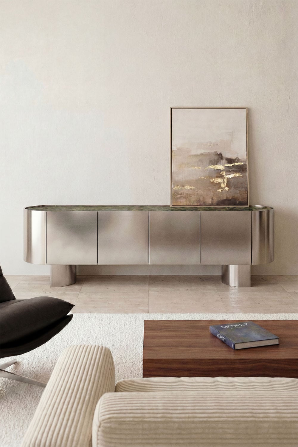 Szafka RTV 180x40 cm ze stali nierdzewnej Luena, obrazek w galerii 1