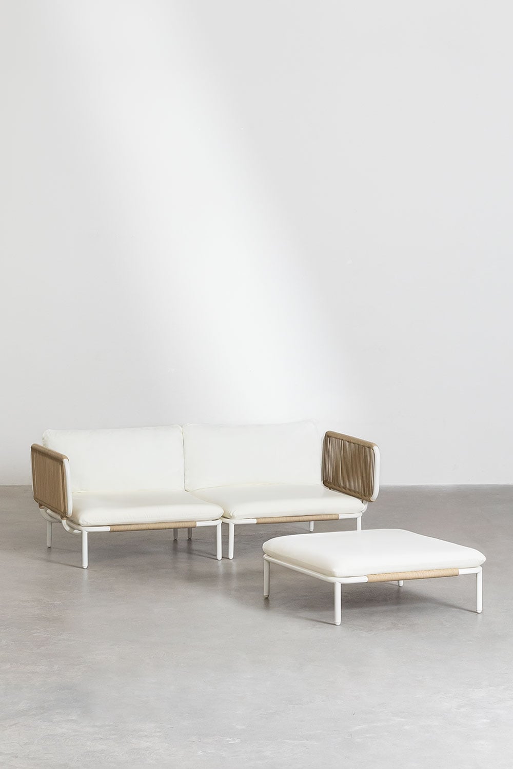 Sofa modułowy ogrodowy 2-częściowy z 2 modułami narożnymi i pufą ze stali Roubly, obrazek w galerii 2