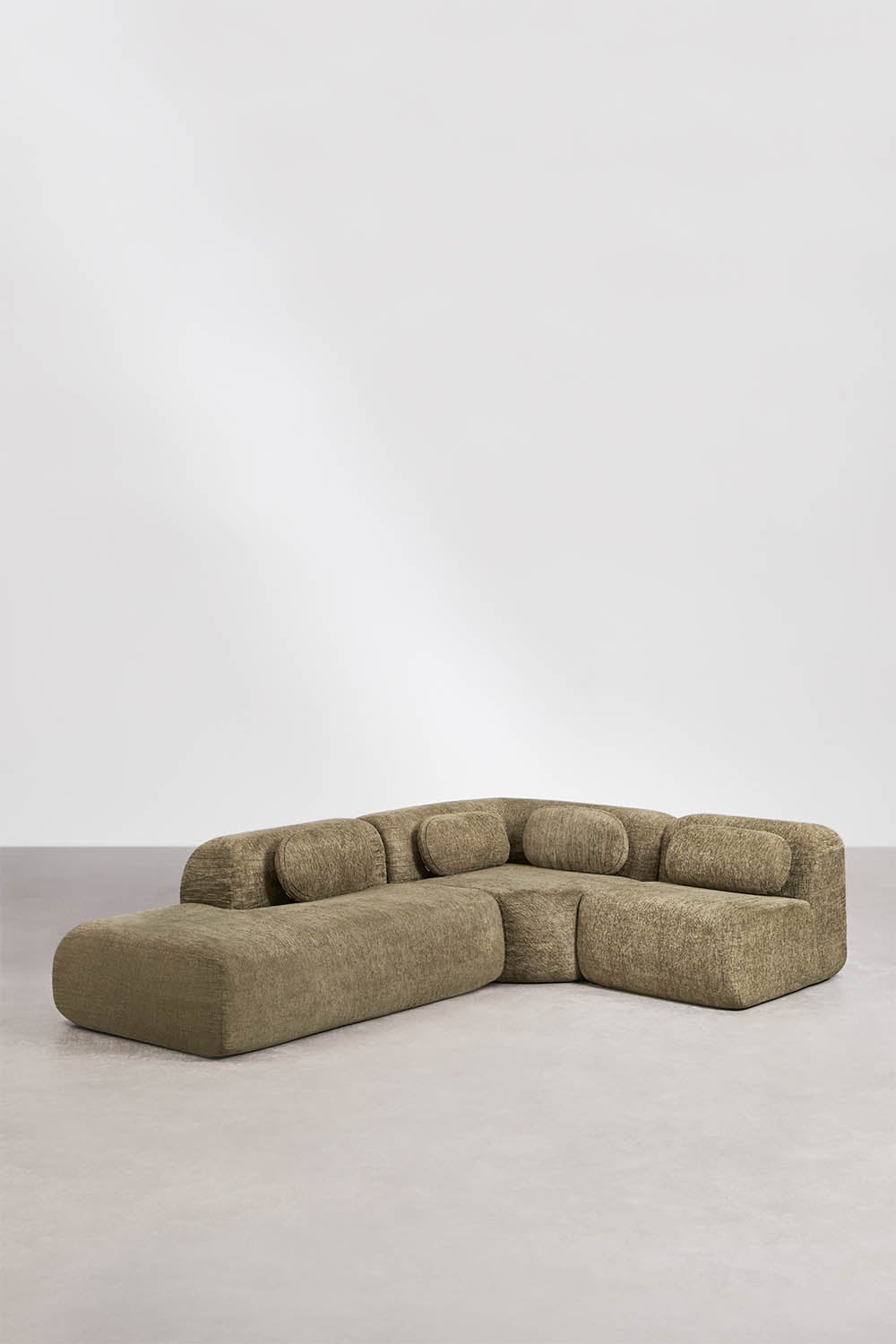 Sofa modułowy narożny 3-częściowy z lewym szezlongiem z tkaniny chenilla, pakowany próżniowo Merida, obrazek w galerii 1