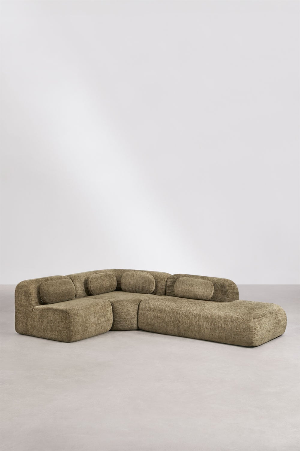 Sofa modułowy narożny 3-częściowy z prawym szezlongiem z tkaniny chenilla, pakowany próżniowo Merida, obrazek w galerii 1