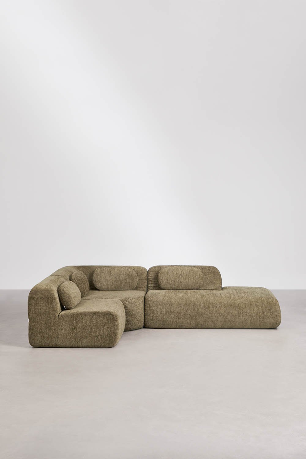 Sofa modułowy narożny 3-częściowy z prawym szezlongiem z tkaniny chenilla, pakowany próżniowo Merida, obrazek w galerii 3