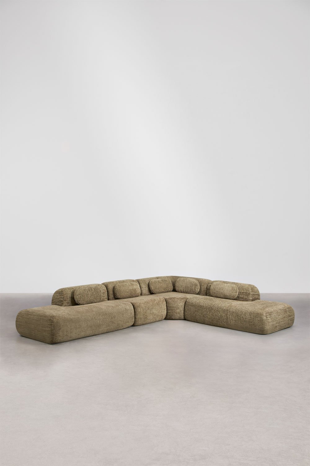 Sofa modułowy narożny 4-częściowy z podwójnym szezlongiem z tkaniny chenilla, pakowany próżniowo Merida, obrazek w galerii 1