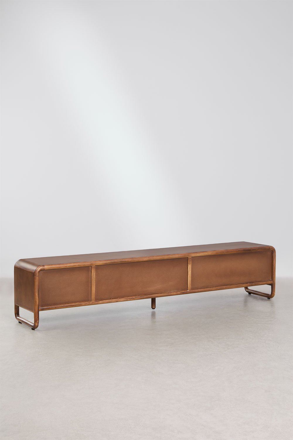 Szafka pod telewizor 220 x 40 cm z ciemnego drewna mangowego marki Maupaul, obrazek w galerii 4