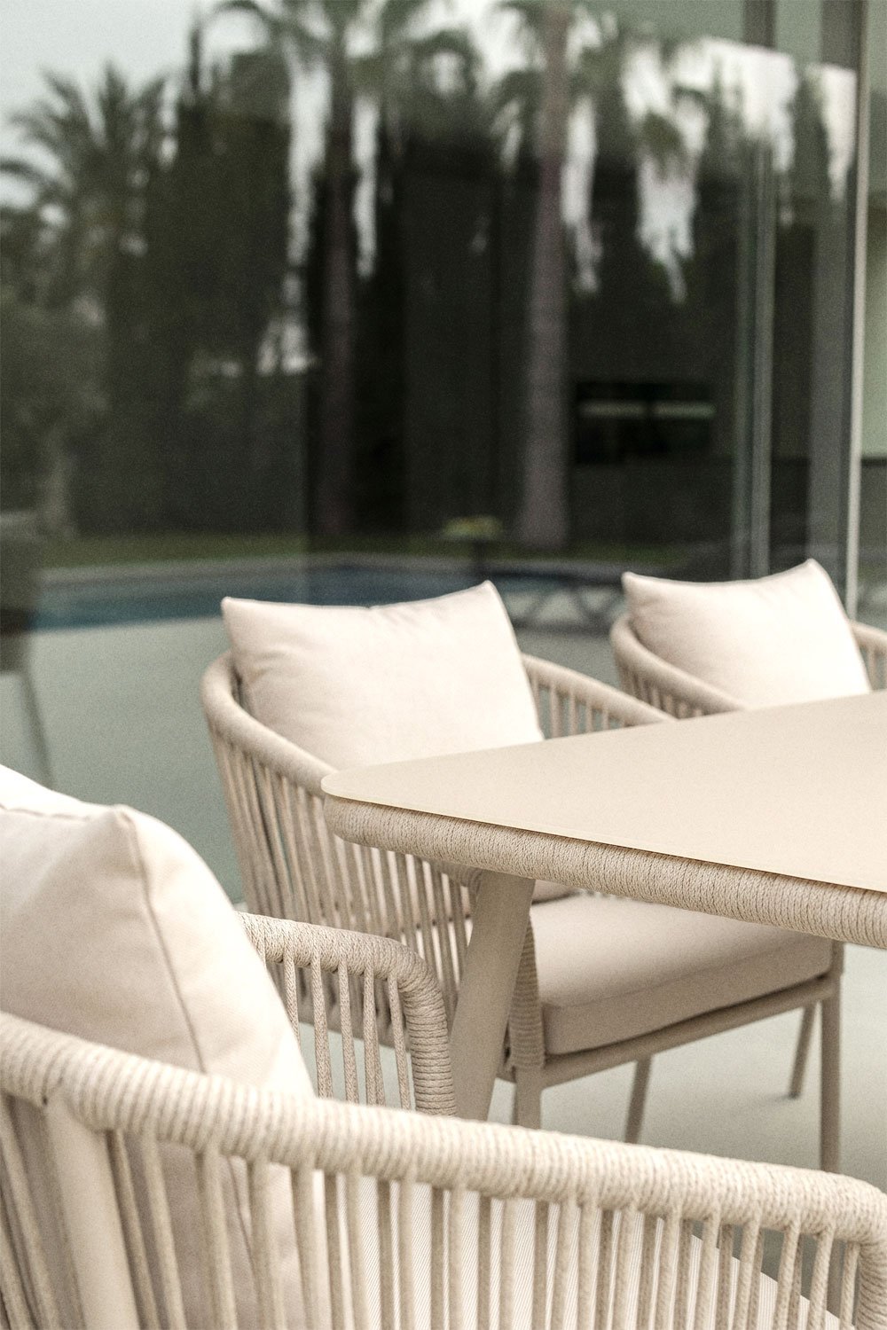 Zestaw stołu prostokątnego 160x90 cm i 6 krzeseł ogrodowych z plecionej liny Arhiza Classic, obrazek w galerii 2