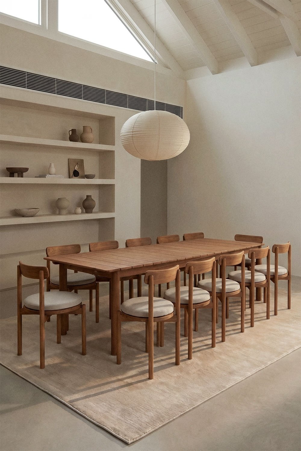 Zestaw stołu prostokątnego rozsuwanego Duala 250-310x105 cm i 12 krzeseł jadalnianych z drewna akacjowego Nualis, obrazek w galerii 1