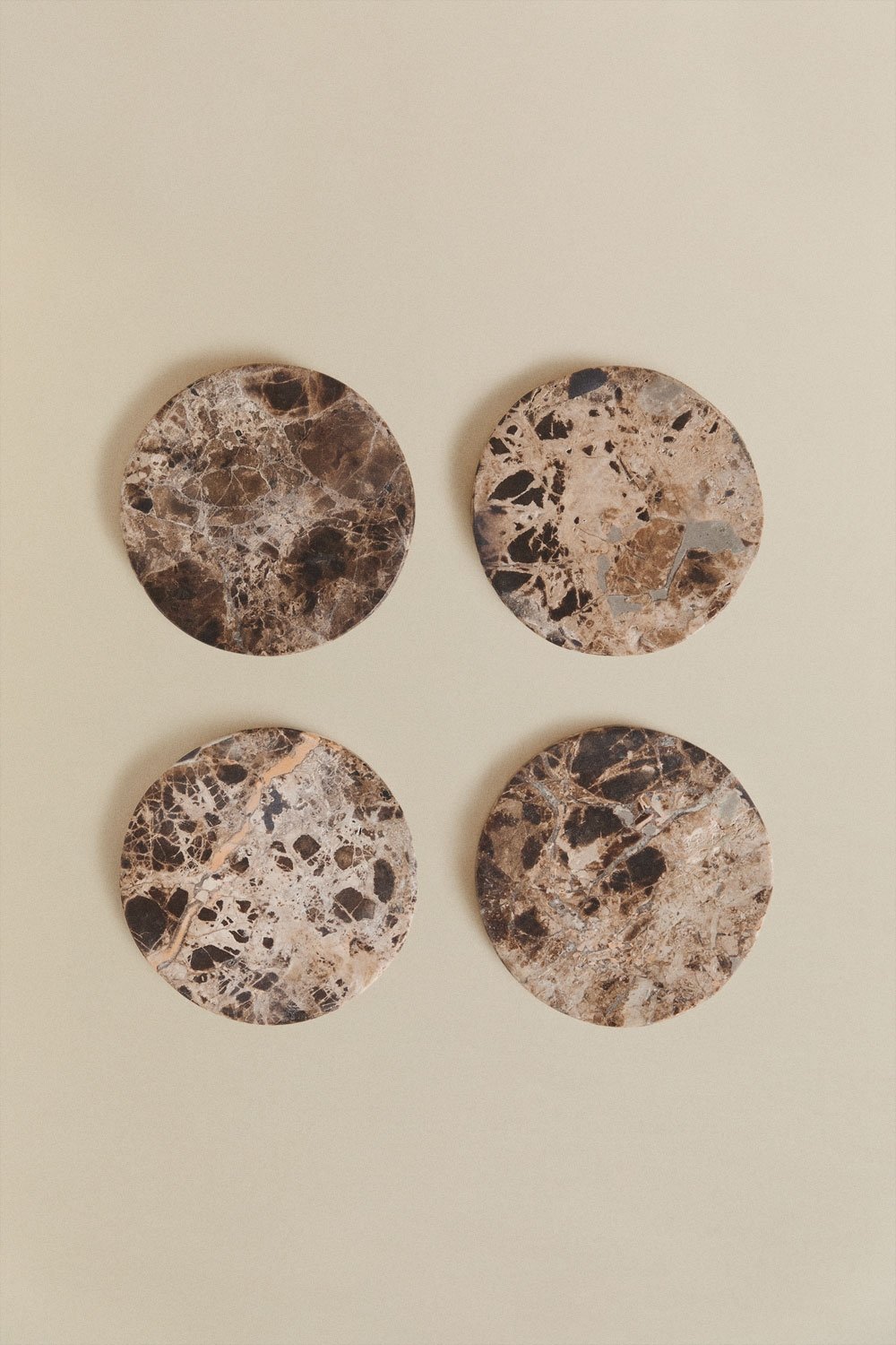 Pack 4 okrągłych podkładek pod kubki Ø10 cm z marmuru Valtris, obrazek w galerii 3
