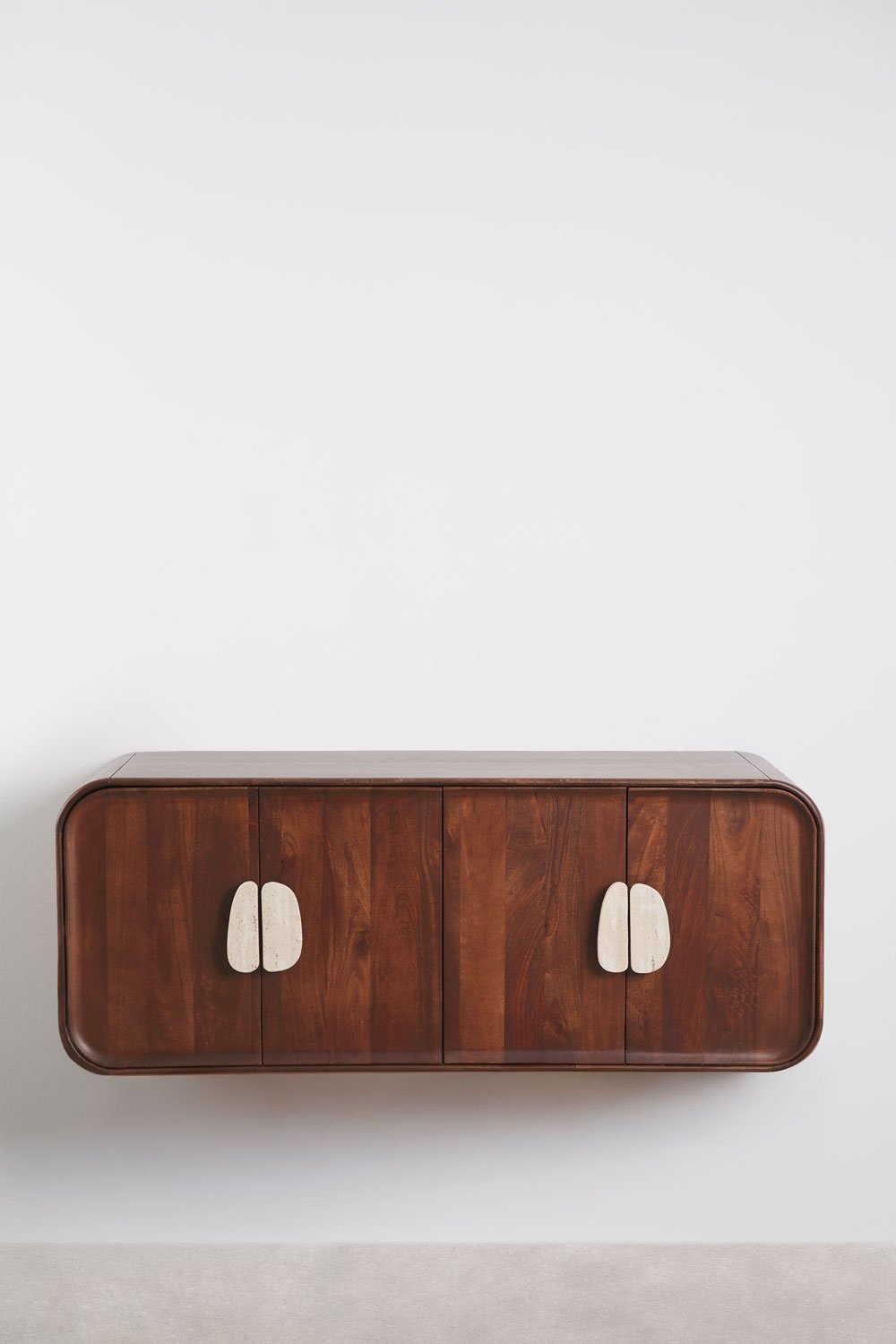 Zestaw podwójnej wiszącej szafki łazienkowej 130x45 cm z drewna mango i naturalnego kamienia Kivalina, obrazek w galerii 3