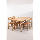 Conjunto de mesa rectangular (180x90) e 4 cadeiras de jardim de madeira de teca Yolen, imagem miniatura 3