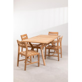 Conjunto de mesa rectangular (180x90) e 4 cadeiras de jardim de madeira de teca Yolen, imagem miniatura 4