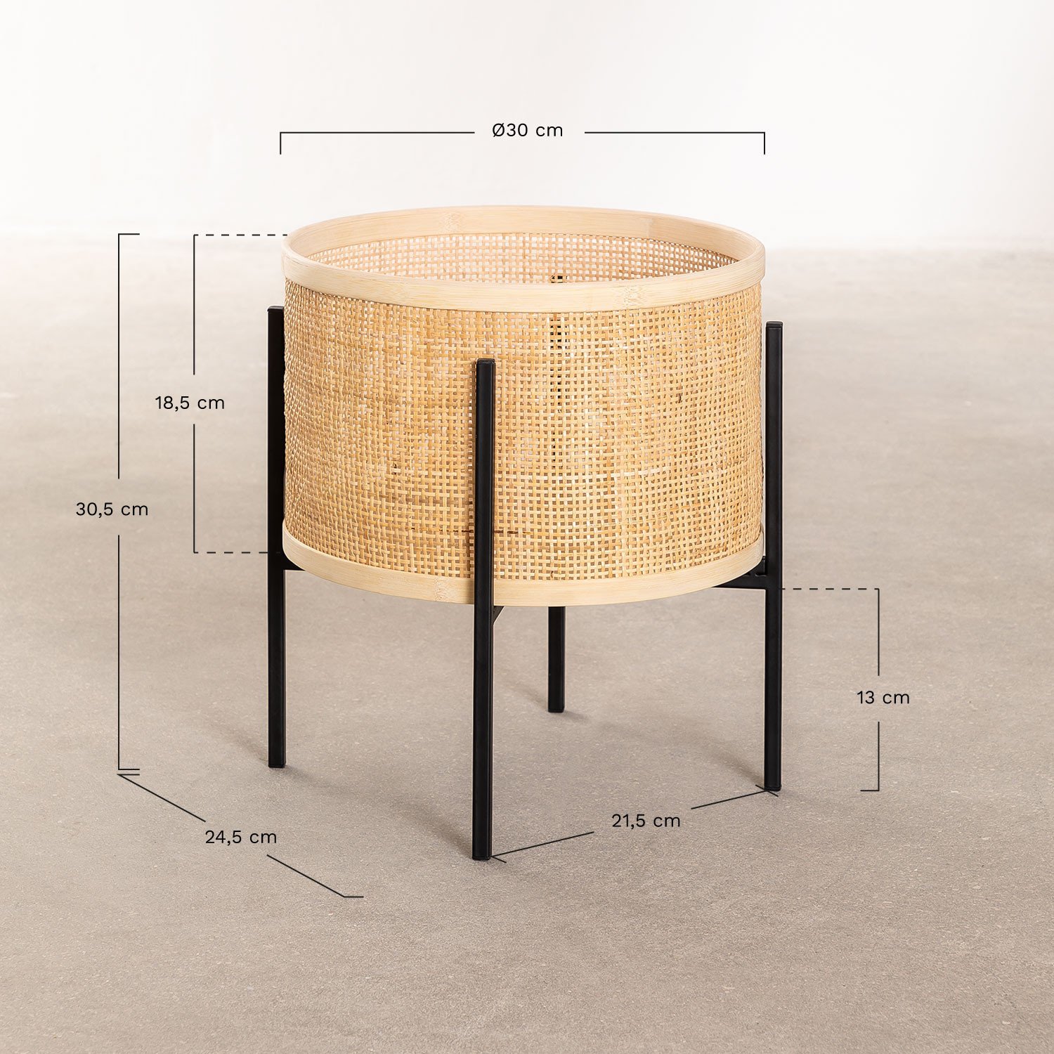 Vaso em Rattan Daek, Dimensões