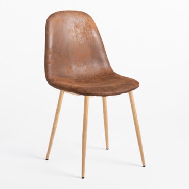 Pack De 2 Cadeiras De Jantar Em Pele Sintética Glamm Café Vintage & Madeira Natural - Sklum