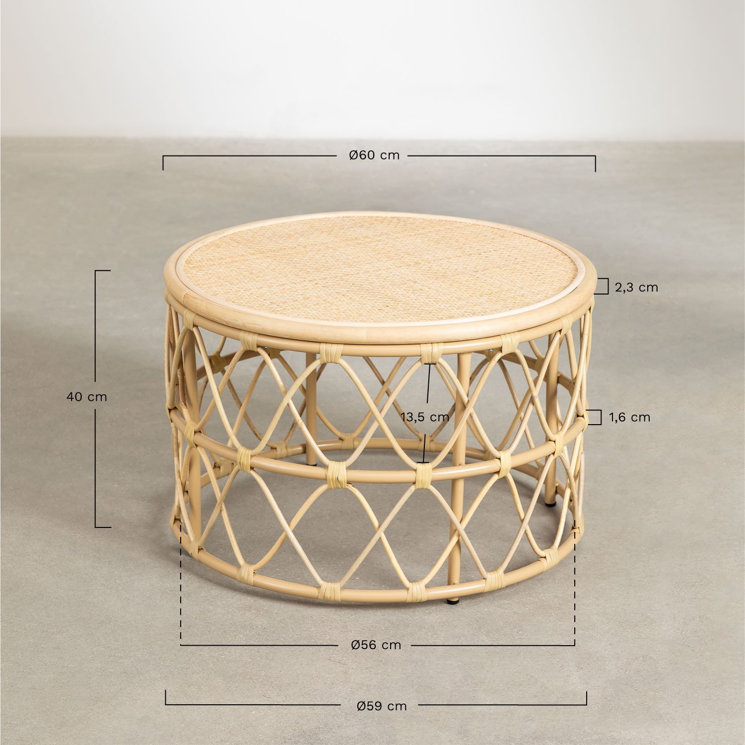 Mesa Lateral Redonda em Rattan Zan , Dimens&otilde;es