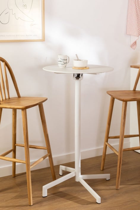 Mesa de bar redonda Ø60 cm dobrável e conversível em 2 alturas em aço Dely - Branco