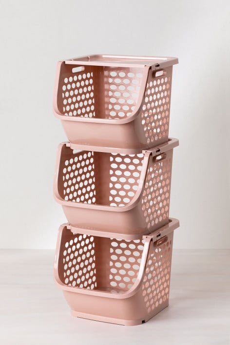 Conjunto de 3 cestos de armazenamento Bazyl - Rosa claro