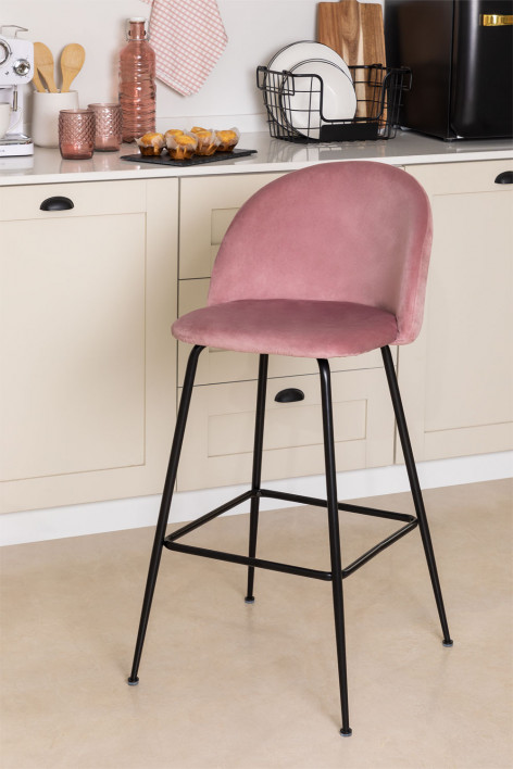Banco alto 75 cm em veludo peónia e pés pretos Kana Design - Pêonia