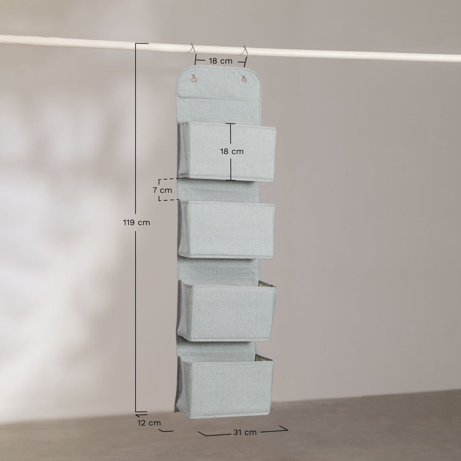Organizador suspenso Tarinna com 4 bolsos, Dimensões