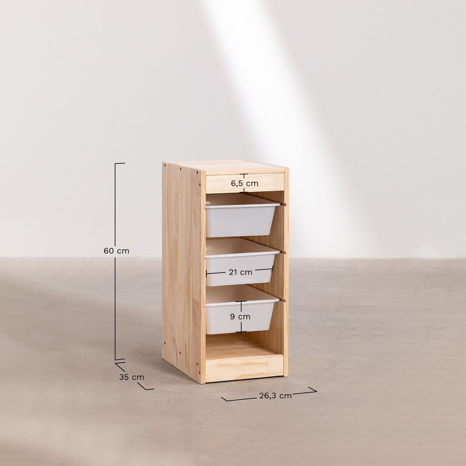 Módulo de armazenamento em madeira de pinho Nopik Kids, Dimensões
