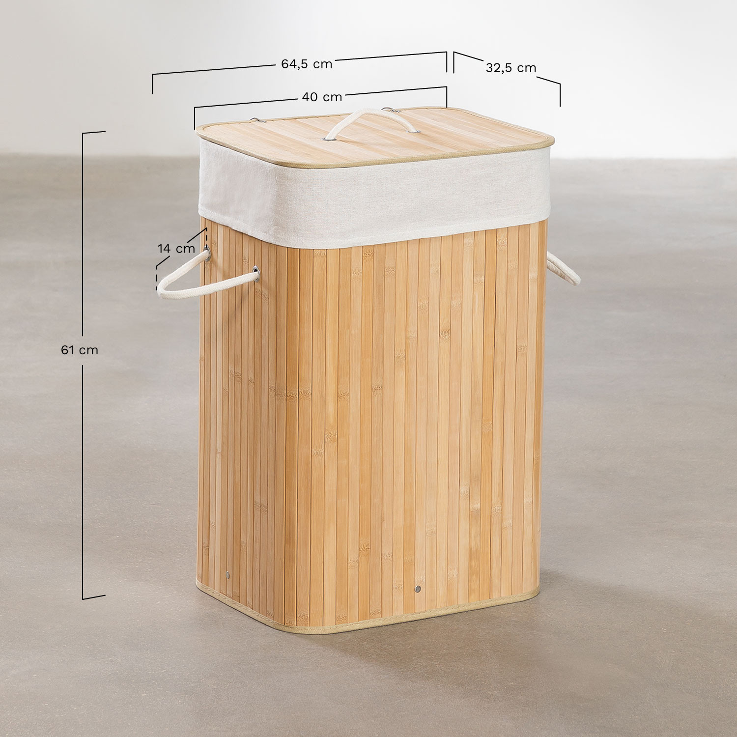 Cesto para Roupa em Bambu Laia, Dimensões