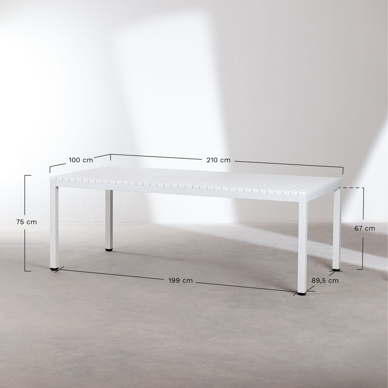 Mesa de jardim retangular 210x100 cm em alumínio Marti, Dimensões