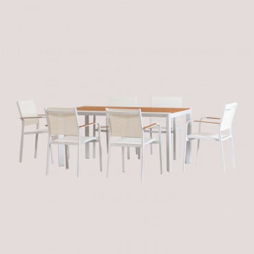 Conjunto De Mesa Retangular Clássica (160x90 Cm) E 6 Cadeiras De Jardim Archer Gardénia Branco - Sklum