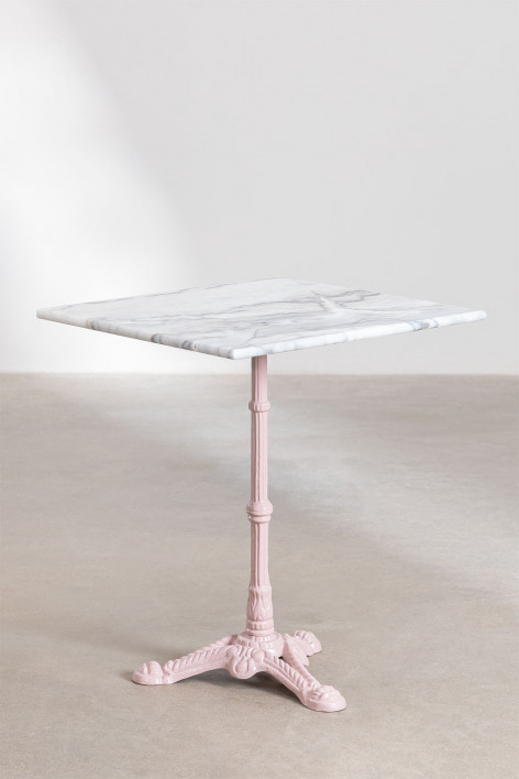 Mesa de bar quadrada 60x60 cm em mármore Moka - Rosa Algodão Doce