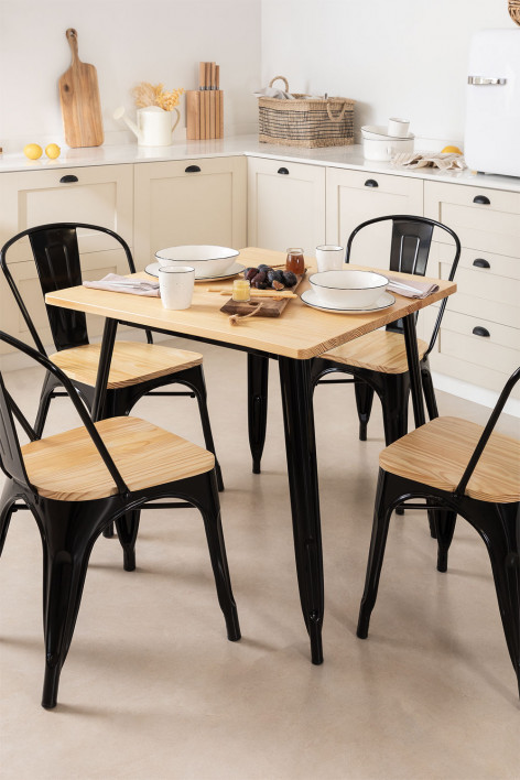 Mesa de cozinha quadrada 80x80 cm em madeira e aço LIX